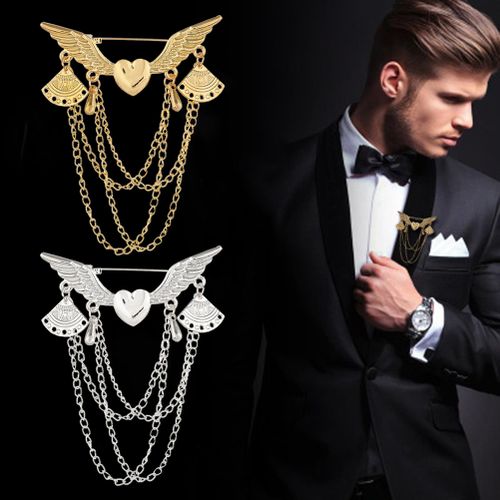 Rhinestone Wings Hanging Chain Brooch Crown