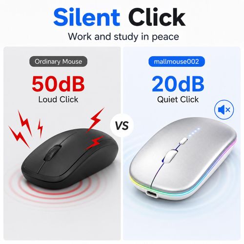 Generic Wireless Bluetooth Mouse Silver Rechargeable Silent Click Slim Mouse for Laptop PC MacBook Office Computer - image 4