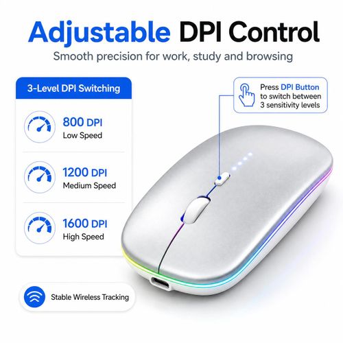 Generic Wireless Bluetooth Mouse Silver Rechargeable Silent Click Slim Mouse for Laptop PC MacBook Office Computer - image 5