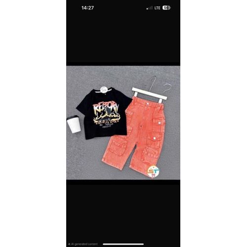 product_image_name-Vietnam-Quality black round neck polo and orange Jean trouser for age 3 to 4-1