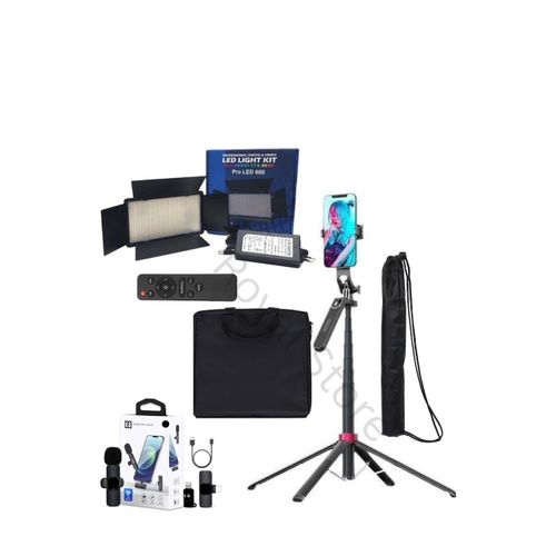 product_image_name-Generic-led 600 pro remote control,k8 dual lapel mic ,light and tripod bag, p325 selfie stick -1