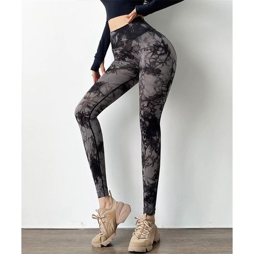 Generic Seamless Yoga Leggings Women Tie Dye Sports Pants Black_S