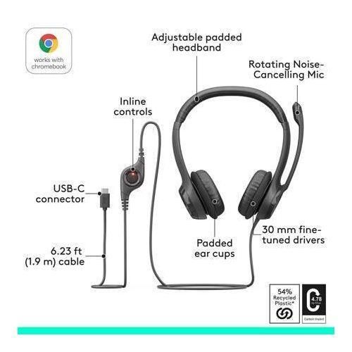Logitech H390 USB-C Headset Noise-Canceling Microphone For