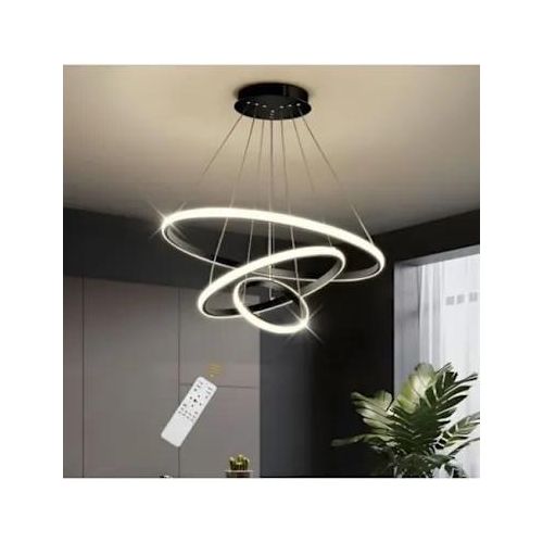 Generic Luxury 3-Ring LED Pendant Chandelier – Modern Geometric Ceiling Light with Remote Control