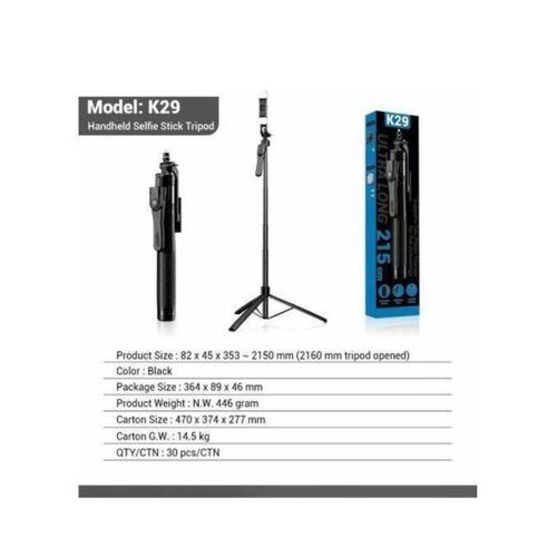 Generic K29 Ultra Long 215cm Selfie Stick Tripod Stand - image 4