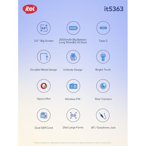 itel 5363 2000 Mah Battery 13 inch screen  Type-C Durable Metal Design Bright Torch - Black - image 5
