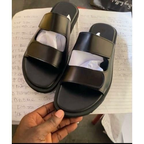 Fashion Mens Black Leather Pam - Black Palm