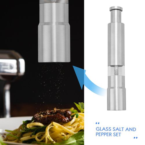 Salt And Pepper Grinder Set Of 2, Pepper Mill Stainless Steel Salt Shaker  Push-Button Manual Glass Salt And Pepper Set