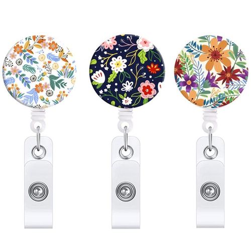 Generic 2 PCS Small Floral Retractable Badge Reel-Flower No.-Flower No. 4