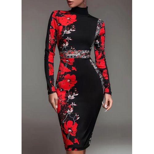 product_image_name-Cloth-ladies turtle neck bodycon printed muti colors gown-1