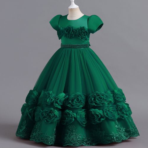 Elegant Emerald Green Flower Girl Dresses For Weddings With Puff Short  Sleeves, Princess Sequins Lace Appliques, And Little Girls Pageant Ball Gown  Long Formal Birthday Dress From Allloves, $90.86 | DHgate.Com