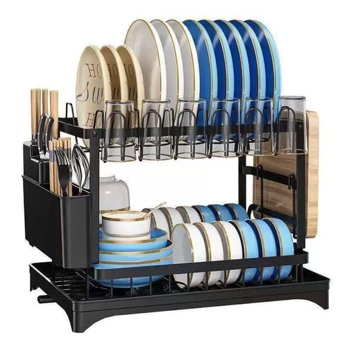 Everyday Kitchen 2 Layer Dish Drying Rack, Large Capacity Dish Rack with Cup Holder , Cutting Board Holder, Draining Board Tray for Kitchen Counter Storage