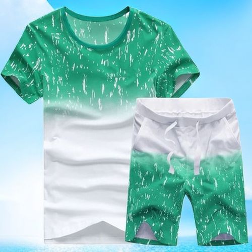 Fashion 2Piece Set Men's Short Sleeve T-Shirt & Shorts Set - Green ...