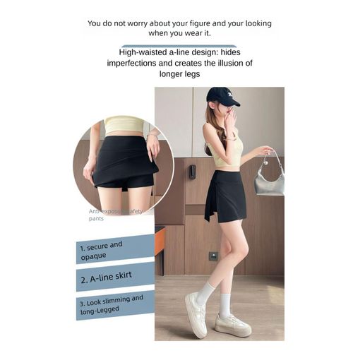 product_image_name-Fashion-Women's Black A-line Skirt Large Elastic Slimming Side Slit Anti-Exposure Bodycon Skirts Sports Shorts  Pants For Ladies-3