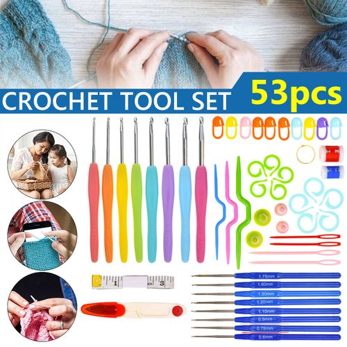 53PCS Ergonomic Crochet Hook Set with Case and Crochet Accessories
