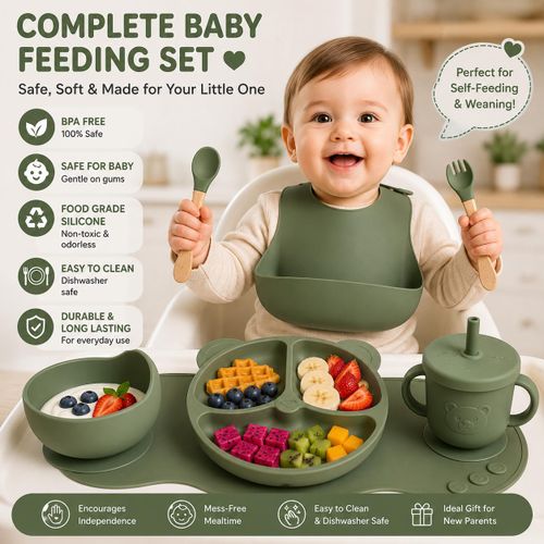 Generic Baby Silicone Feeding with Set-Plates, Bib, Cup, Spoon, Fork - image 2