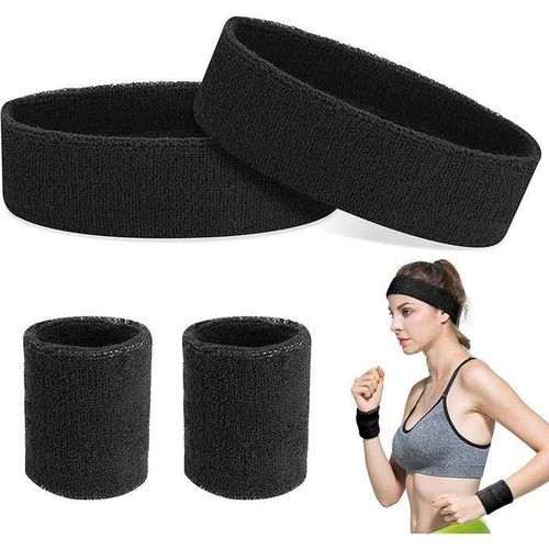 product_image_name-Generic-Sports Elastic Sweatbands Set For Man And Woman Sweat Absorbent Includes Headband And Wristbands Black-1