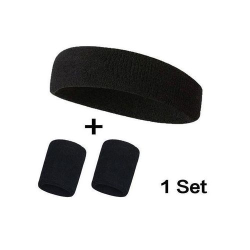 product_image_name-Generic-Sports Elastic Sweatbands Set For Man And Woman Sweat Absorbent Includes Headband And Wristbands Black-4
