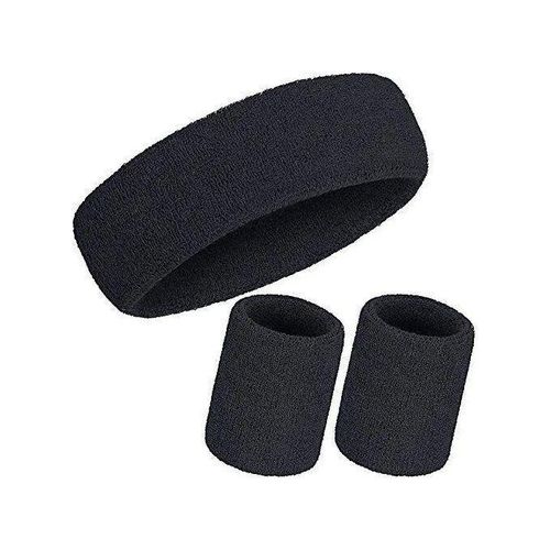 product_image_name-Generic-Sports Elastic Sweatbands Set For Man And Woman Sweat Absorbent Includes Headband And Wristbands Black-5