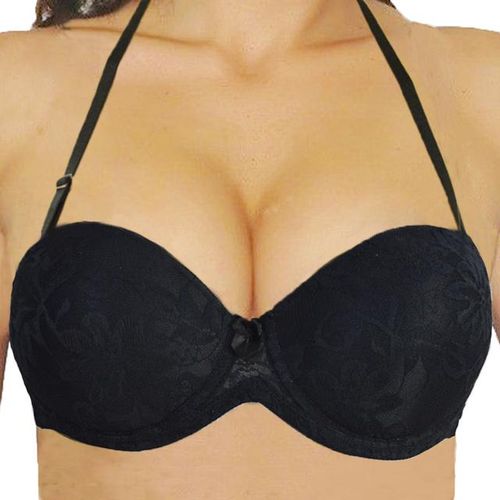 YANDW Strapless Full Coverage Push Up Removable Pads Multiway Convertible  underwire Bandeau Bras with Clear Straps Nude,46A 