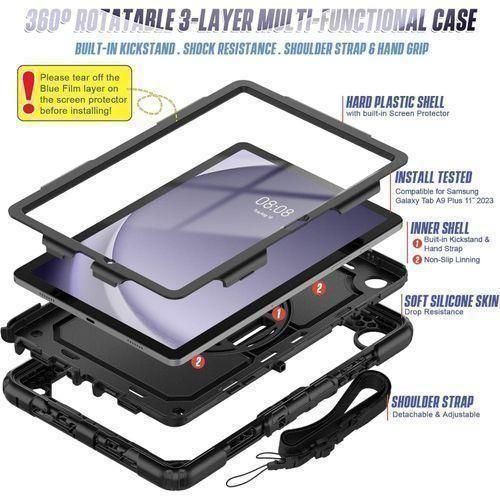 Generic Shockproof Defender Case For Samsung Galaxy Tab A9 Plus (11-Inch)- Black - image 2