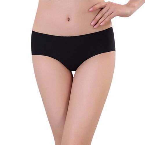 Fashion Women Ultra-thin Breathable Seamless Mid Waist Ice-silk Briefs  Panty-Black