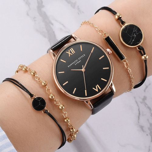product_image_name-Fashion-Watch Set Women Leather 5pcs Woman Quartz Wristwatch Ladies Bracelet - Gift Idea-1