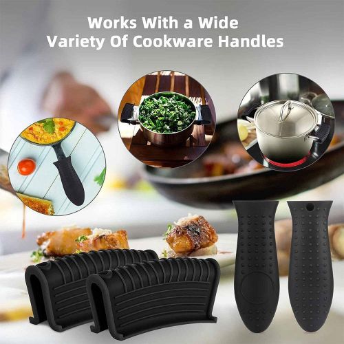 2pcs/set Silicone Assist Handle Holder Hot Skillet Handle Covers Pot Holder  Sleeve Silicone Assist Hot Pan Handle Holder Nonslip Heat Resistant For Cast  Iron Woks Pans Griddles Skillets