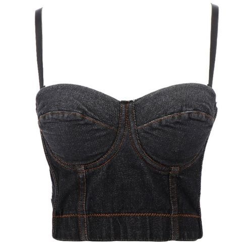 Fashion Women Detachable Ss Crop Top Retro Denim Corset Club Camis