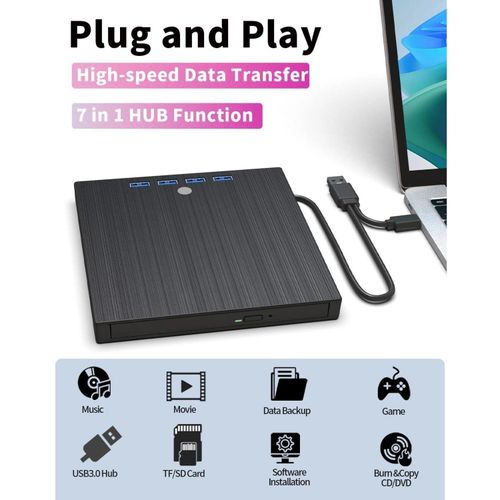 ShebSheb External CD DVD Drive 8-in-1 USB 3.0 Type-C Drive Hub Card Reader - image 2