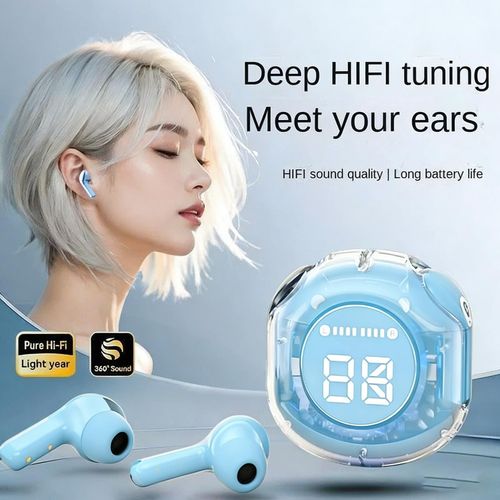 BHW Air39 TWS Wireless Earbuds Transparent Case LED Display - Blue - image 4