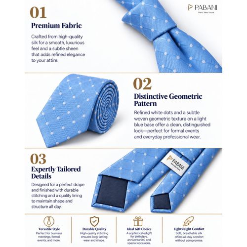 PABANI Pabani Premium Light Blue Diamond Pattern Silk Tie For Men - image 3