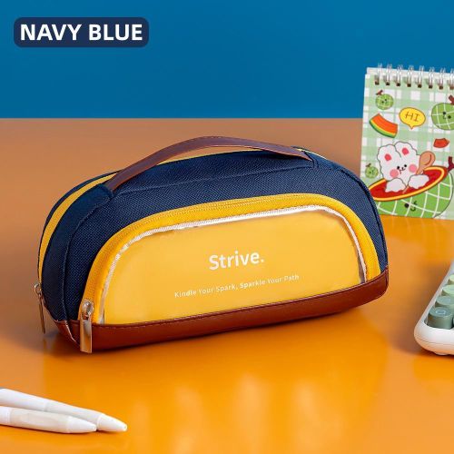 Generic Color Block Large Capacity Pencil Bag Multi Compartment Stationery Bag For School & Office - image 2