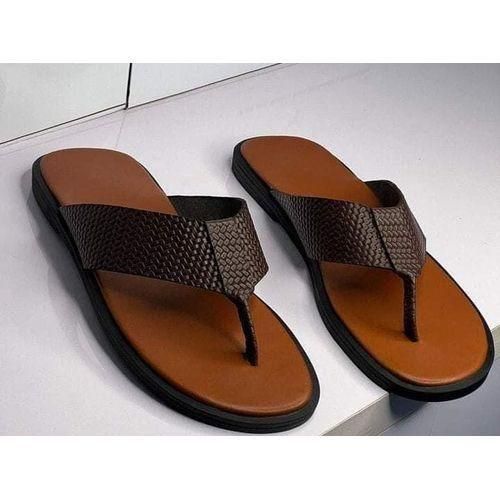 product_image_name-Fashion-Pam Nice Mens Quality Brown Leather Slippers - Brown Slippers-1