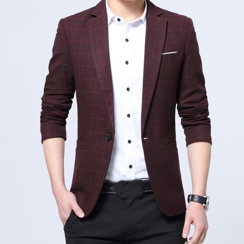 Generic Men Suit Jacket Man Business Casual Checked Plaid Men