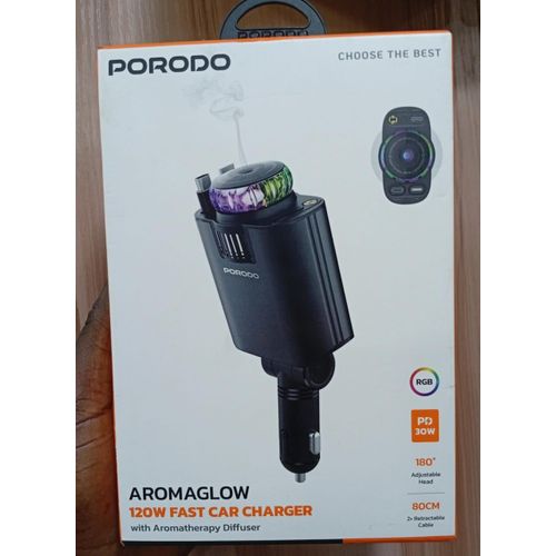 General Porodo AromaGlow 120W Fast Car Charger with Aromatherapy Diffuser & 2x Retractable Cables