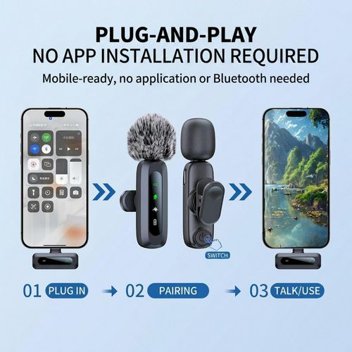Generic Suitable for Typec and Ligthing J3 wireless lavalier microphone live microphone -2pcs - image 4