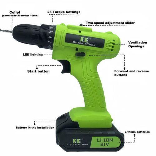 product_image_name-Generic-Original KILIAN ETHAN Electric Drill 3/8 Inch Handheld Power Drill 21V Rechargeable Lithium Battery-8