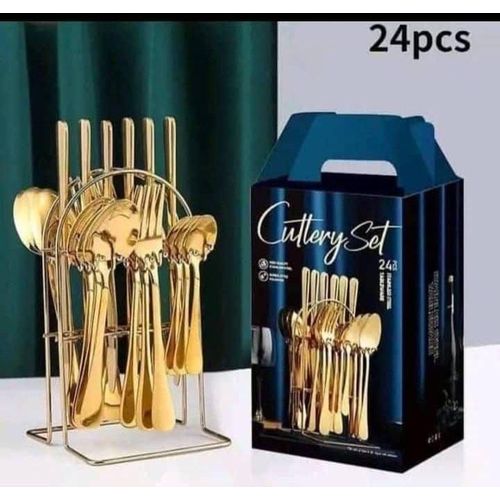 Generic 24 Pieces Cutlery Set - Spoon/ Fork/Knife Set With Holder - image 2