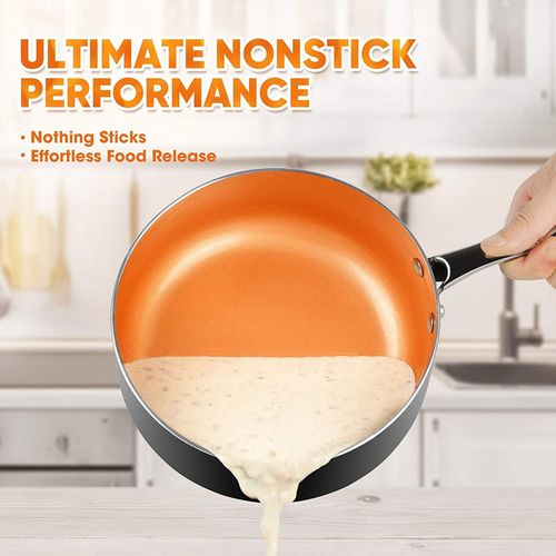 Michelangelo 8 inch Frying Pan with Lid, Nonstick Small Frying Pan with Ceramic Titanium Coating, 8 inch Copper Frying Pan with Lid, 8 in Small