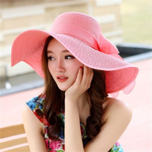 Fashion Summer Large Brim Hat Floppy Straw Hat Casual Vacation Travel Wide  Brimmed Bowknot Sun Hats Foldable Beach Hats For Women