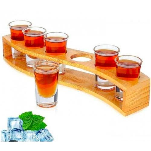 Generic 6pcs Tequila Shot Glasses & Bamboo Holder