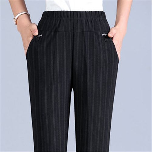 Fashion （Pinstripe Autumn）Extra Large Size Autumn Winter Middl Aged Women  Warm Velvet Elastic Waist Casual Straight Pants Female Trousers Plus Size  XL-8XL WJu