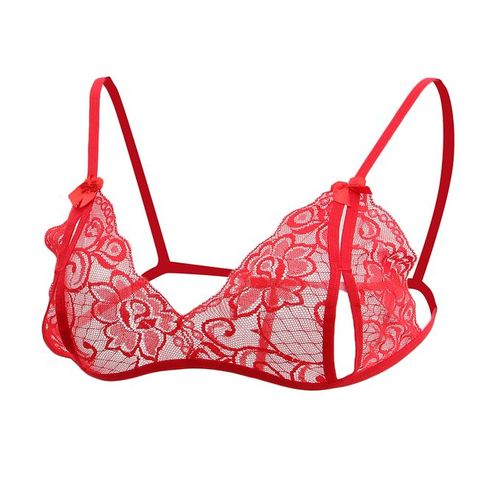 Fashion Sexy Women Sheer Lace Bra Panties Thong Lingerie Set Nightwear Red  Red