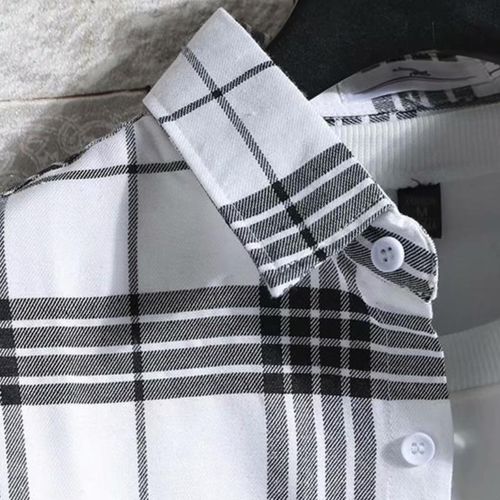 product_image_name-SXCHEN-Men's Black And White Plaid Loose Long Sleeve Trendy Shirt-3