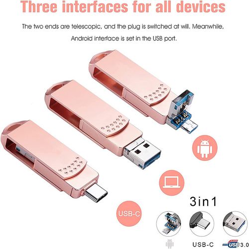 256GB USB 3.0 Flash Drive 3-in-1 Photo Stick for Android Phones