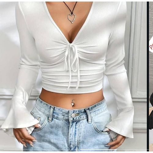 product_image_name-Fashion-Beautiful vchest crop top  Multicolor  1pcs -1