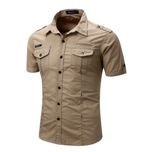 Fashion Men's Cotton Short Sleeve Casual Shirt - Brown