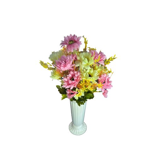 Generic Pink Carnation Flowers on White Plastic Long Vase - image 2