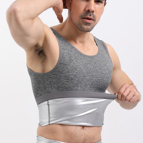 Generic Men Body Shaper Sauna Suits Slimming Pants For Weight Loss Thermal Sweat  Vest Tummy Slimmer Waist Trainer Workout Shapewear(#grey Vest)